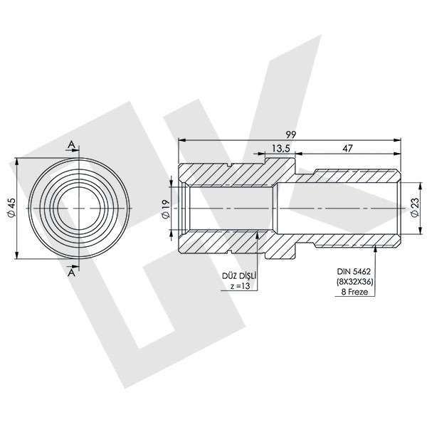 PTO ISO Pump SAE B (32x36x6/8-19x22x13t) Coupling with 6008 Bearing