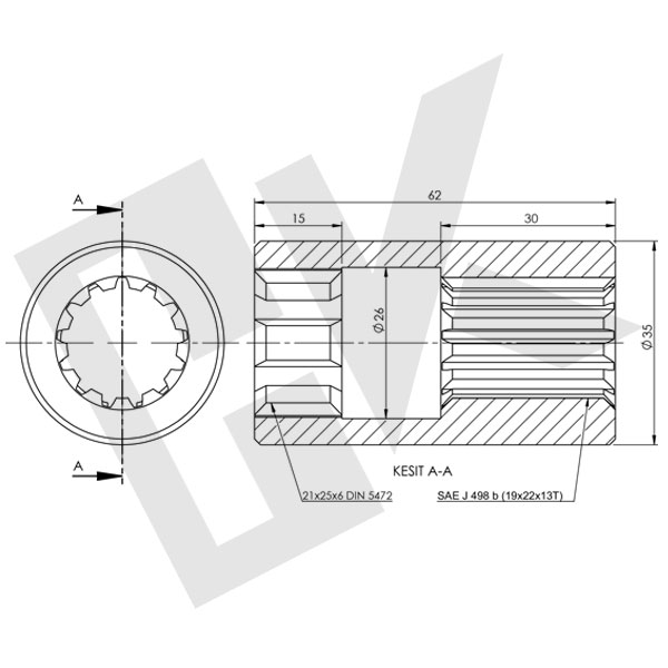 PTO UNI Pump SAE B (32x36x6/8-19x22x13t) Coupling